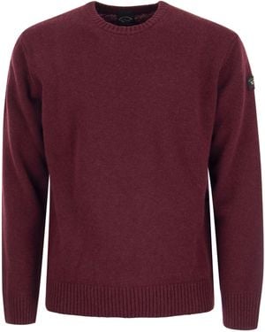 Paul & Shark Wool Crew Neck With Arm Patch - Purple