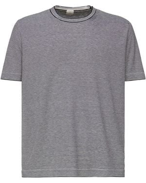 Eleventy ELEGSY gestreifte Crewneck -T -Shirt in Weißblau - Grau