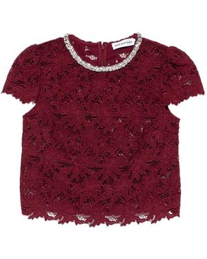 Self-Portrait Blouse Met Kristallen Afwerking Van Kant - Rood