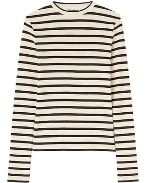 Jil Sander Gestreiftes Baumwoll-T-Shirt - Schwarz