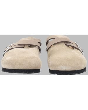 Birkenstock Suede Slide Sandals With Contoured Footbed - Natural