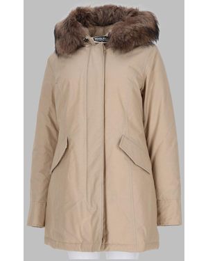 Woolrich Wool-Blend Fur Trim Casual Jacket - Natural