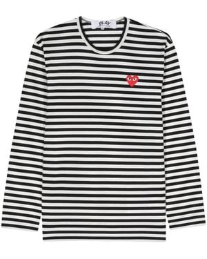 Comme des Garçons Logo Striped Cotton T-Shirt - Black