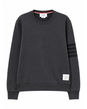 Thom Browne Langärmliger -Pullover mit Rundhalsausschnitt und farblich abgestimmtem 4-Bar-Print aus stückgefärbtem Loopback - Schwarz
