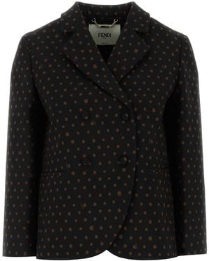 Fendi Printed Stretch Wool Blend Blazer - Black