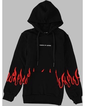 Vision Of Super Hoodie Kids With Spray Flames - Black