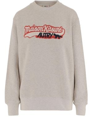 Autry X Maison Kitsune Felpa Di Cotone Del Logo - Grigio