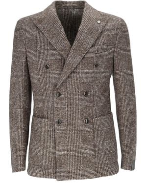 BRANDO-LUBIAM Double-Breasted Chequered Jacket With Wide Lapels - Grey