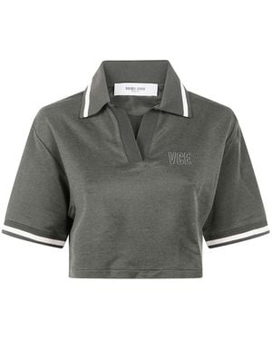 Golden Goose Journey W's Medium Crop Polo Fluid Jersey Knitted Rib Mic - Grey