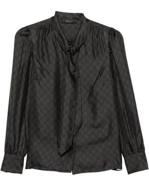 Gucci Gg Print Silk Shirt - Black