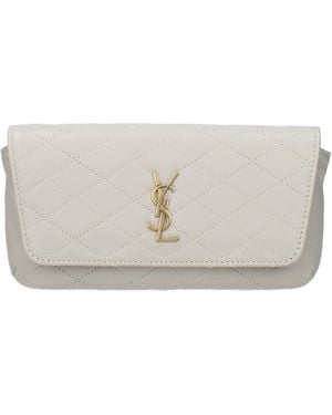 Saint Laurent Gaby Pouch Sun Case /Cream Leather - Grey