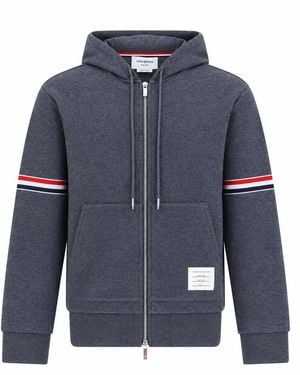 Thom Browne Kapuzenpullover mit durchgehendem Reißverschluss aus Piqué-Loopback mit RWB-Streifen - Blau