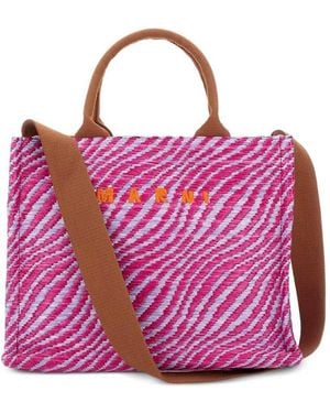 Marni – Kleine Tragetasche mit Aufdruck - Pink