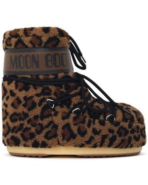 Moonboot Mb Icon Low Fleece Leopard Teddy Boots - Black