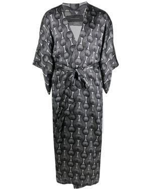 OZWALD BOATENG Gedrukt Silk Long Kimono - Grijs