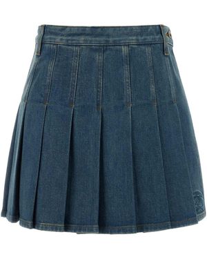 Burberry Denim Pleated Skirt - Blue