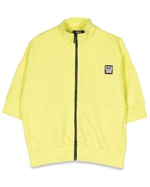 DKNY Zippered Short Sleeve Cardigan - Yellow