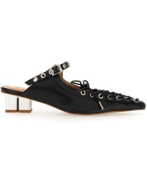 Ganni Laced Leather Mules - Black