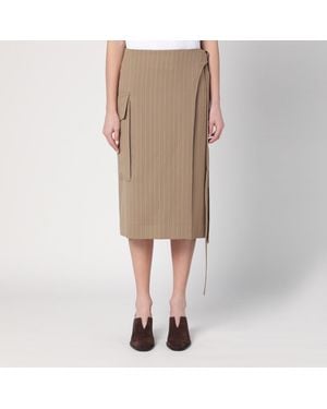 Victoria Beckham Sand-Coloured Pinstriped Wrap Skirt - Natural