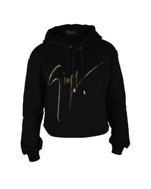 Giuseppe Zanotti Rhinestone Embroidered Hooded Sweatshirt - Black