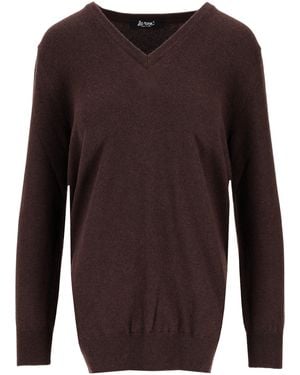 LA ROSE Maglione Kaschmir-Marrone mit V-Ausschnitt - Braun