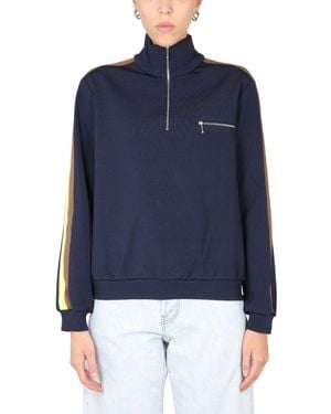 Tory Burch Zipper Front Sweatshirt In Technical Jersey - Blue