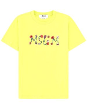 MSGM Graphic Crew Neck T-Shirt - Yellow