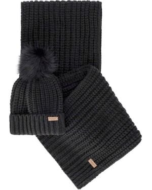 Barbour Saltburn Black Beanie + Scarf Set
