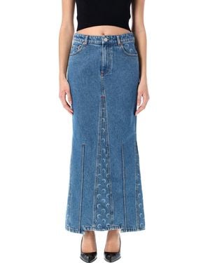 Marine Serre Moon Lasered Denim Skirt Long - Blau
