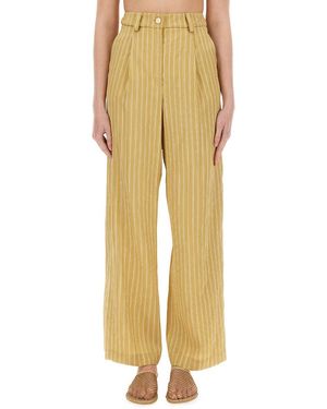 Alysi Striped Satin Tailored Pants - Yellow