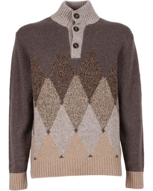 Ballantyne T Neck Pullover Button - Brown