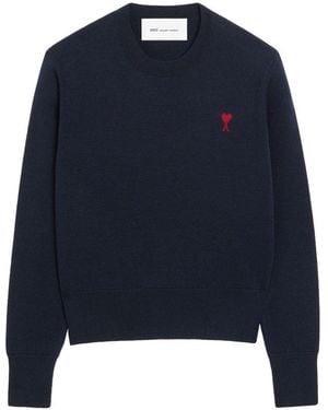 Ami Paris Ami De Coeur Wool Crewneck Sweater - Blue