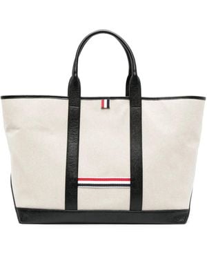 Thom Browne Medium RWB -Streifen -Einkaufstasche - Weiß