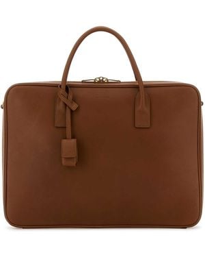 Saint Laurent Caramel Leather Briefcase - Brown