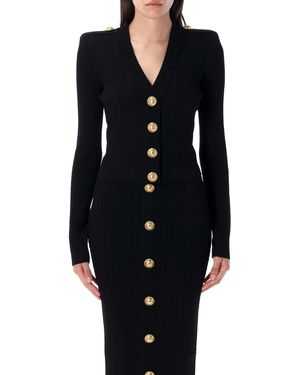 Balmain Long Sleeves Ribbed And Cable-Knit Cardigan - Schwarz