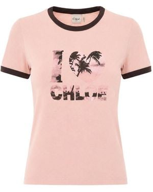 Chloé Printed Cotton T Shirt - Pink