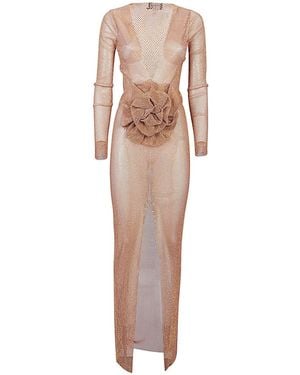 Santa Brands Flower Applique Long Dress - Natural