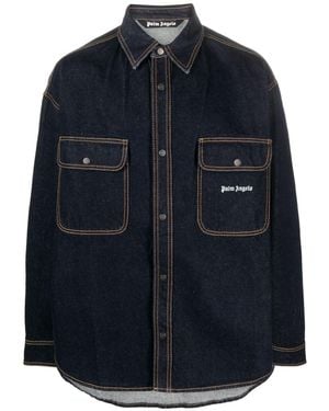 Palm Angels Jeanshemd Mit Logo-Stickerei - Blau