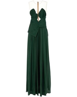 Costarellos Dark Green Georgette Serenne Long Dress