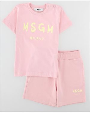 MSGM Baby T-Shirt And Stretch Fleece Bermuda Set - Pink