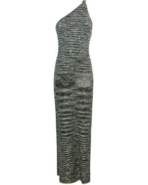 Missoni Abito Lungo Monospalla In Maglia Fiammata Con Paillettes - Groen