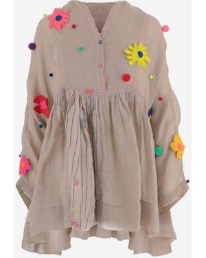 Péro Leinenkleid mit Blumendruck - Natur