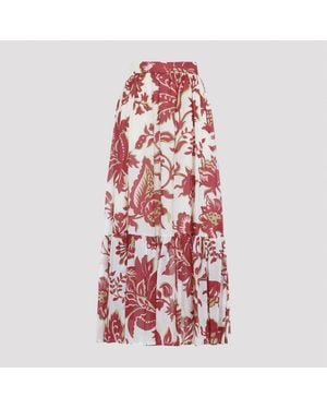Etro Cotton Flounce Hem Maxi Skirt - Red