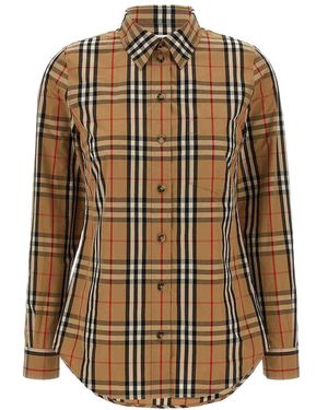 Burberry Check Stretch Cotton Shirt - Brown