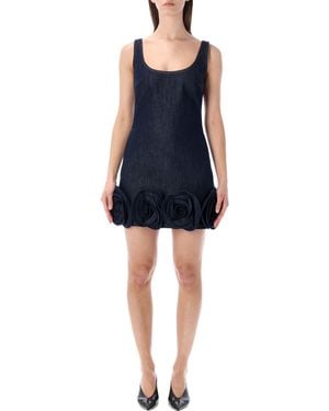 Self-Portrait Denim Flower Mini Dress - Blue