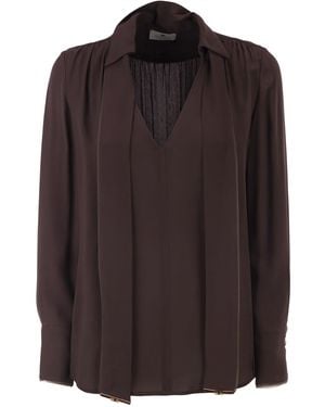 Elisabetta Franchi Viscose Georgette Shirt With Sash - Brown