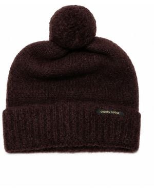 Golden Goose Gorro Journey Pon Pon / Mezcla de lana de alpaca cepillada / Etiqueta - Negro