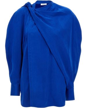Ferragamo Draped Asymmetric Shirt With Korean Collar - Blau