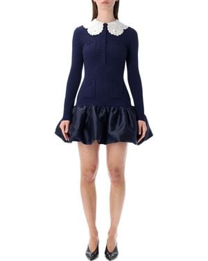 Self-Portrait Knit And Taffeta Mini Dress - Blue