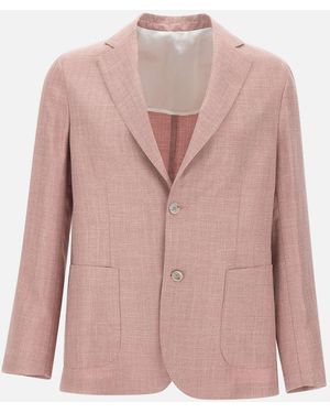Barba Napoli Blazer de lino de lana de lana rosa